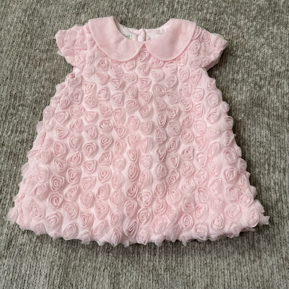 Marmellata Pink Rosette Party Dress 24M Baby Girl Peter Pan Collar Pastel